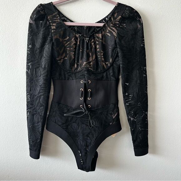 Agent Provocateur Lace Black Corset Long Sleeve Lingerie Bodysuit - Picture 1 of 12